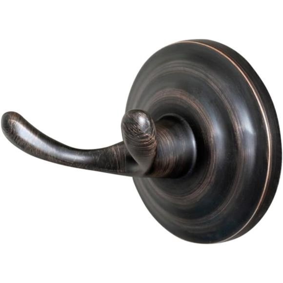 Zinc Traditional Round Bathroom Towel and Robe Hook, Oil Rubbed Bronze - Picture 2 of 4